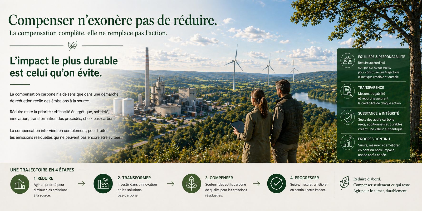 Trajectoire carbone associant réduction des émissions et compensation crédible