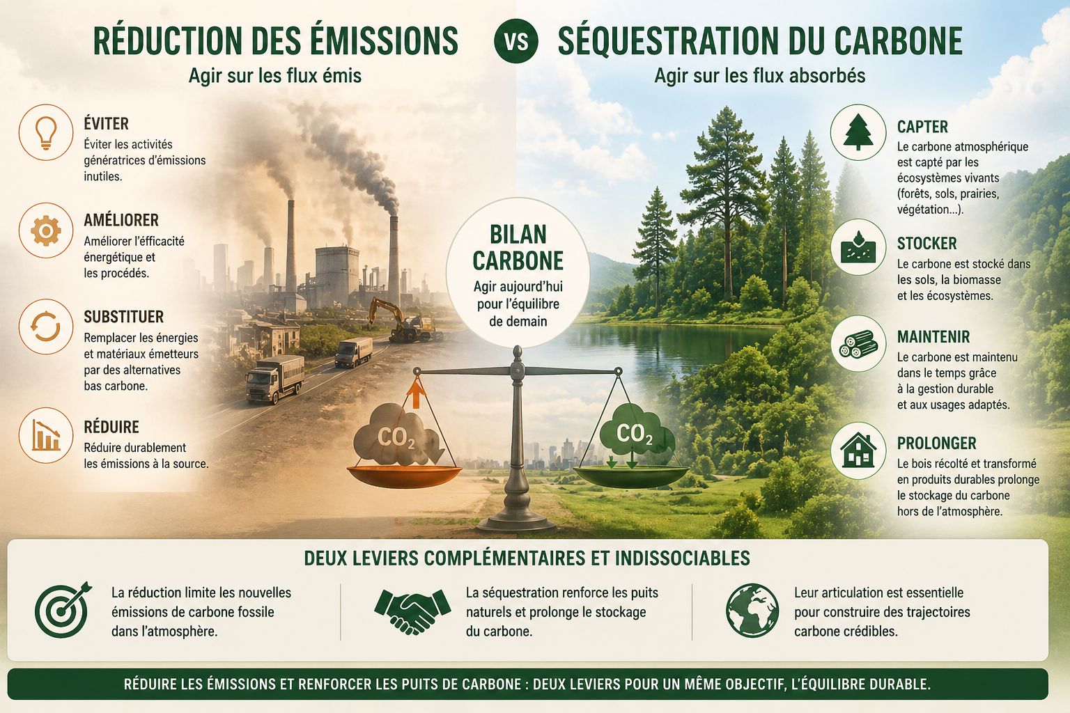 Comparaison entre réduction des émissions et séquestration du carbone